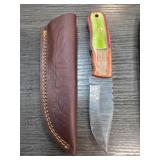 Damascus Steel Knife with Leather Sheath
