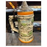 Decorative Lidded Ceramic Beer Stein