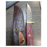 Damascus Steel Knife with Leather Sheath