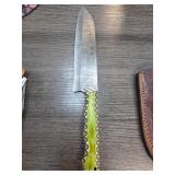 Damascus Steel Knife with Green Handle