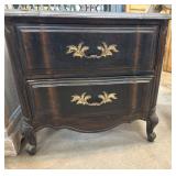 Two-Drawer Wooden Side Table with Ornate Pulls