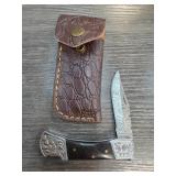 Damascus Steel Folding Knife with Sheath