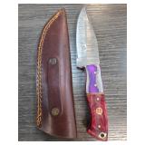 Damascus Steel Knife With Leather Sheath