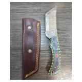 Damascus Steel Knife with Handcrafted Sheath