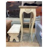 Decorative Painted Table and Small Footstool