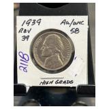 1939 Jefferson Nickel AU/UNC Condition