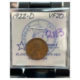1922-D Lincoln Wheat Penny VF20