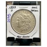 1883-O Morgan Silver Dollar in UNC Detail