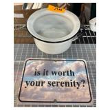 Metal Sign and Enamel Planter Set