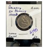 1949 German 50 Pfennig Coin in Holder