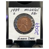 1939-S Lincoln Wheat Cent MS64/65