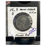 19_3 Error Lincoln Cent with Filled Die