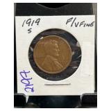 1919-S Lincoln Wheat Cent in Fine Condition