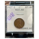 1927-S Lincoln Wheat Penny EF-40