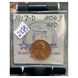 1917-D Lincoln Wheat Penny MS63 Red