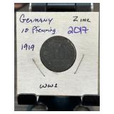 1919 Germany 10 Pfennig Zinc Coin