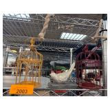 Decorative Birdcages and Ceramic Bird Figurine