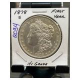 1878-S Morgan Silver Dollar, First Year Issue