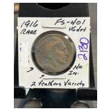 1916 Buffalo Nickel " 2 Feathers Variety