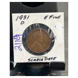 1931-D Lincoln Wheat Penny in EF Condition