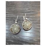 Round Metal Earrings with Geometric Design