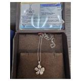 Sterling Silver Flower Pendant Necklace With Diamo