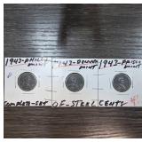 1943 Steel Cent Collection: P, D, S Mints