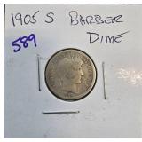 1905-S Barber Dime in Collector Holder