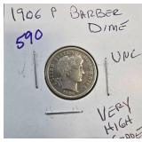 1906 P Barber Dime in Uncirculated Condition