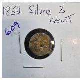 1852 Silver Three-Cent Coin