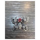 Sterling Silver Butterfly Brooch with Garnet