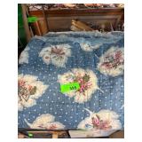 Reversible Blue Quilted Floral Blanket