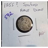 1855 Seated Liberty Half Dime AG Condition