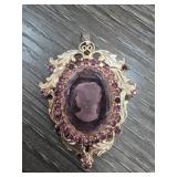 Gold-Tone Cameo Pendant with Purple Stones
