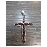 Sterling Silver Cross with Garnet Accents
