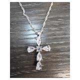 Roman Cross Pendant Necklace with Clear Stones