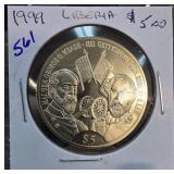 1999 Liberia $5 Gettysburg Commemorative Coin