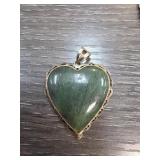 Heart-Shaped Jade Pendant Marked Silver Taiwan