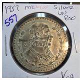 1957 Mexico Un Peso Silver Coin