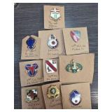 Ten Army Unit Pins with Labels