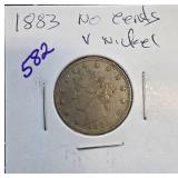 1883 Liberty Head V Nickel " No Cents