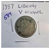 1887 Liberty V Nickel in Display Holder