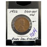 1926 Lincoln Wheat Penny With DDO-001 Variety