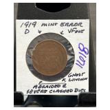 1919-D Mint Error Lincoln Wheat Penny