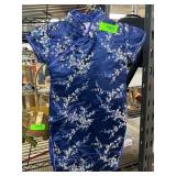 Blue Floral Satin Cheongsam Dress