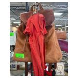 Leather Backpack and Red Umbrella Set