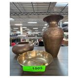 Brass Decorative Bowl, Vase, and Small Pot Set