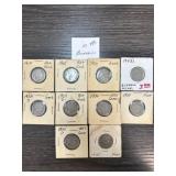 10 Buffalo Nickels with Various Dates