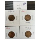 Four Indian Head Cents, 1902-1907