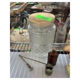 Glass Jar, Brown Bottle, and Metal Object Lot